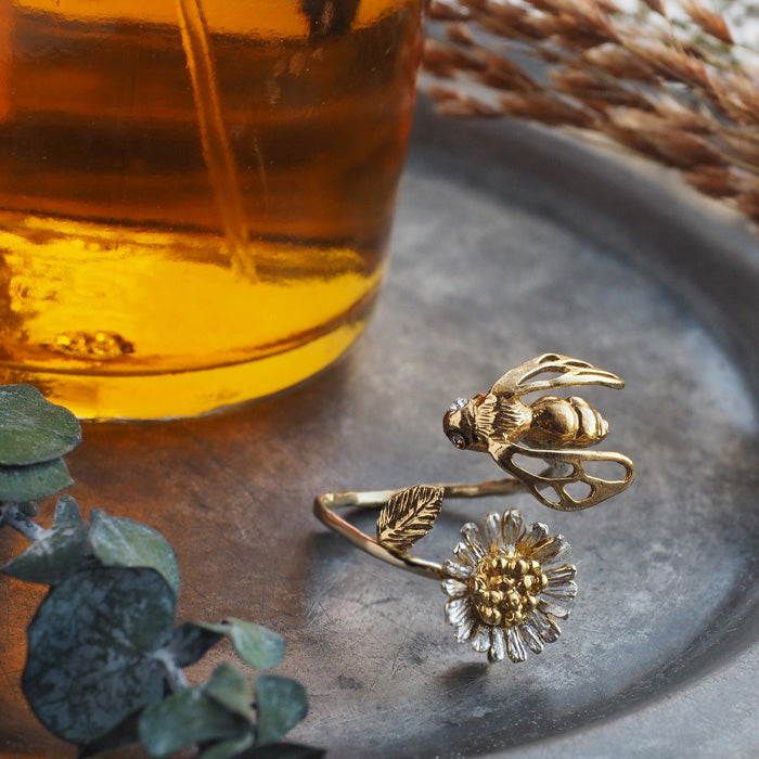 sasakihitomi Bee and Kogiku ring Silver 925 18K gold coating Free size [No-043] 