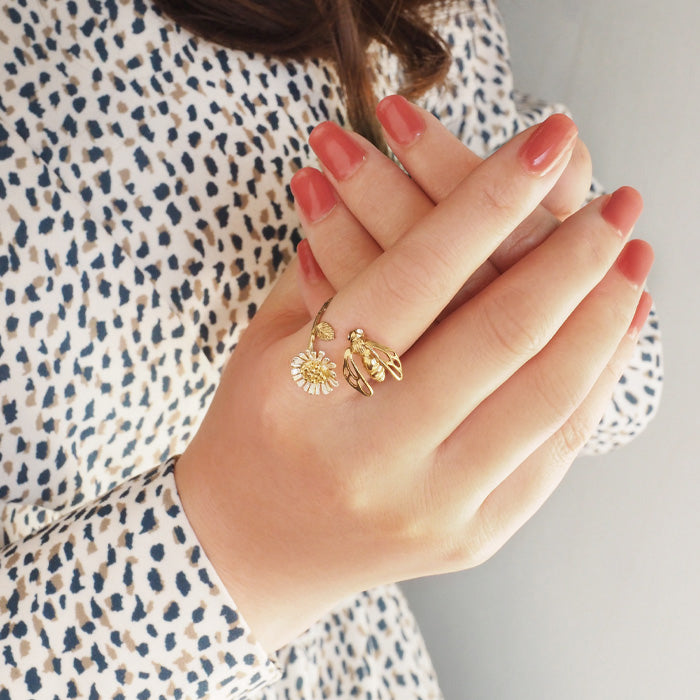 sasakihitomi Bee and Kogiku ring Silver 925 18K gold coating Free size [No-043] 