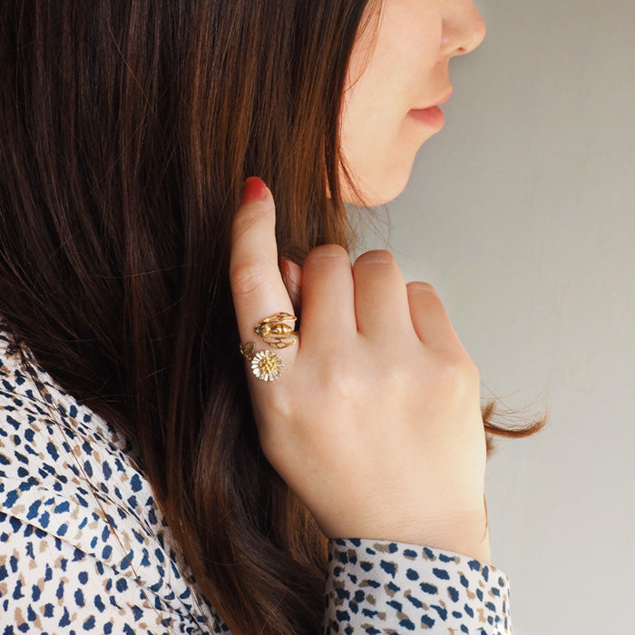 sasakihitomi Bee and Kogiku ring Silver 925 18K gold coating Free size [No-043] 