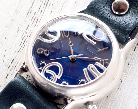 Watanabe Kobo 手工手錶男士銀色“On Time-S”透明藍色錶盤 [NW-214BSV-BL] 