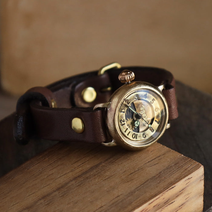 渡辺工房 手作り腕時計 “Robin-S&M” レディースブラス SUN＆MOON アラビア数字 [NW-412-SM] 渡辺正明 時計作家 ハンドメイド ウォッチ ブランド