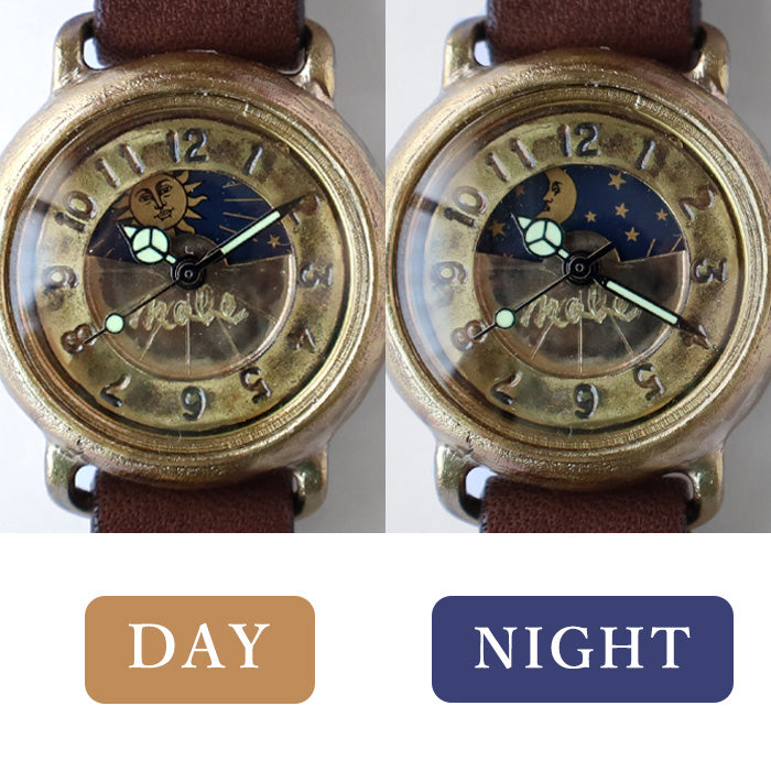 渡辺工房 手作り腕時計 “Robin-S&M” レディースブラス SUN＆MOON アラビア数字 [NW-412-SM] 渡辺正明 時計作家 ハンドメイド ウォッチ ブランド