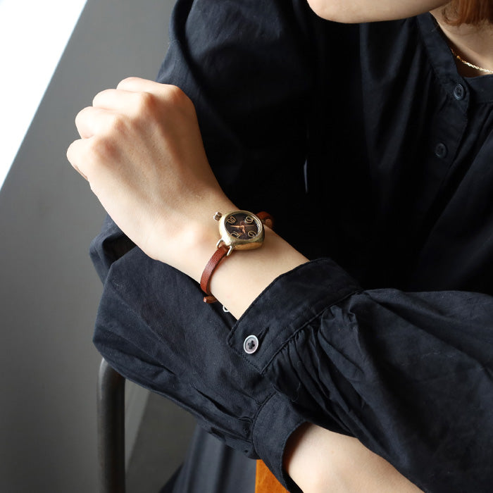 渡辺工房 手作り腕時計“PRIMA-S＆M” 黒文字盤 レディースブラス SUN＆MOON ひし形ケース [NW-415-SM]  渡辺正明 時計作家 ハンドメイド ウォッチ ブランド