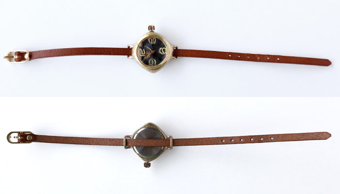 渡辺工房 手作り腕時計“PRIMA-S＆M” 黒文字盤 レディースブラス SUN＆MOON ひし形ケース [NW-415-SM]  渡辺正明 時計作家 ハンドメイド ウォッチ ブランド