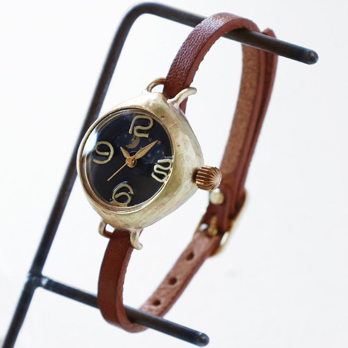 Watanabe Studio Handmade Watch "PRIMA-S&amp;M" Black Dial Ladies Brass SUN&amp;MOON Diamond Case [NW-415-SM] Masaaki Watanabe Watchmaker Handmade Watch Brand 