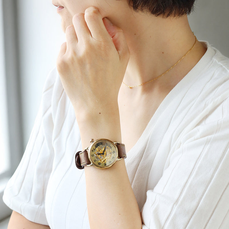 渡辺工房 手作り腕時計 “倭ノ刻(わのこく) 自巻二” 自動巻き 漢数字 39ｍｍサイズ 手縫いベルト [NW-BAM067] 甲丸ケース