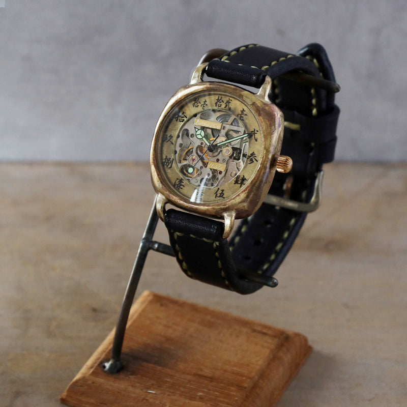 Watanabe Koubou Handmade Watch "Wa-no-Koku Self-Winding Kaku-Ni" Automatic Kanji Numerals 38mm Size Hand-Stitched Leather Strap [NW-BAM068] Masaaki Watanabe