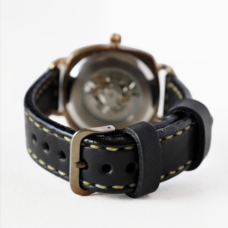 Watanabe Koubou Handmade Watch "Wa-no-Koku Self-Winding Kaku-Ni" Automatic Kanji Numerals 38mm Size Hand-Stitched Leather Strap [NW-BAM068] Masaaki Watanabe