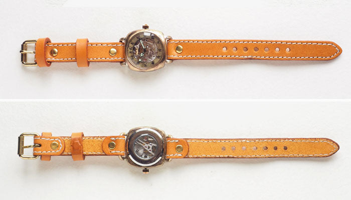 Watanabe Kobo Handmade Wristwatch Mechanical "Wanokoku Hand-rolled Kakuichi" Brass Cushion Case Chinese Numerals 34mm Size [NW-BHW157] Men's Women's 