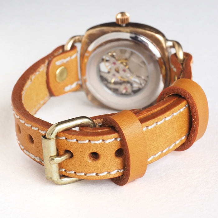 渡辺工房 手作り腕時計 機械式 “倭ノ刻 (わのこく) 手巻角一” 真鍮クッションケース 漢数字 34ｍｍサイズ [NW-BHW157] メンズ レディース