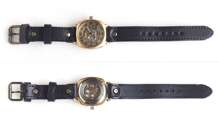 渡辺工房 手作り腕時計 機械式 “倭ノ刻 (わのこく) 手巻角二” 真鍮クッションケース 漢数字 38ｍｍサイズ [NW-BHW158] メンズ レディース