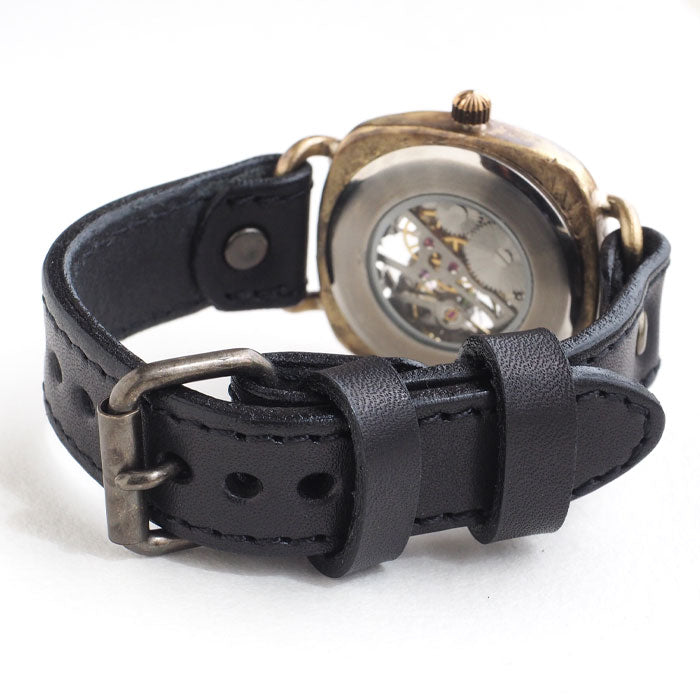 Watanabe Kobo Handmade Wristwatch Mechanical “Wanokoku” Hand-rolled Kakuji” Brass Cushion Case Chinese Numerals 38mm Size [NW-BHW158] Men’s Women’s 
