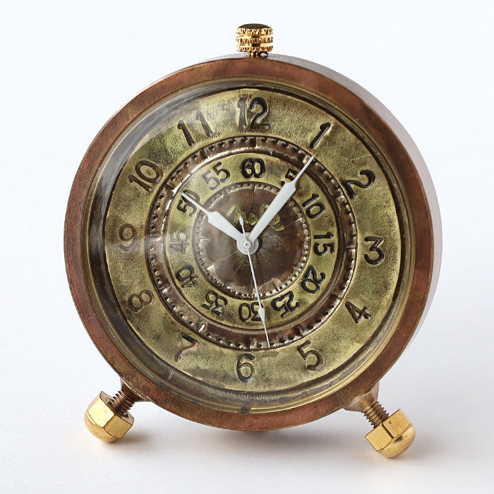 Watanabe Kobo Handmade Table Clock "Brass Clock 50mm" Quartz Arabic Numerals (Hours on the outside, minutes on the inside) [NW-CLK-010] 