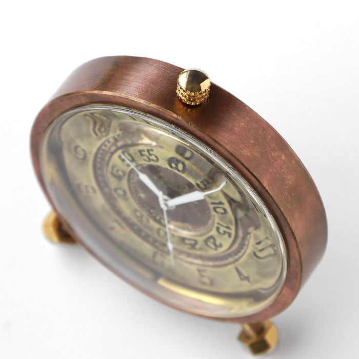 Watanabe Kobo Handmade Table Clock "Brass Clock 50mm" Quartz Arabic Numerals (Hours on the outside, minutes on the inside) [NW-CLK-010] 