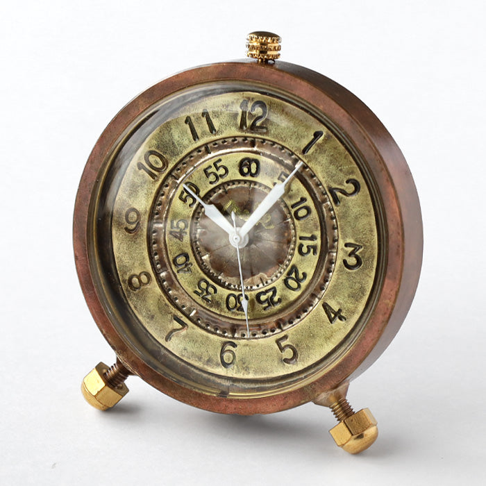Watanabe Kobo Handmade Table Clock "Brass Clock 50mm" Quartz Arabic Numerals (Hours on the outside, minutes on the inside) [NW-CLK-010] 