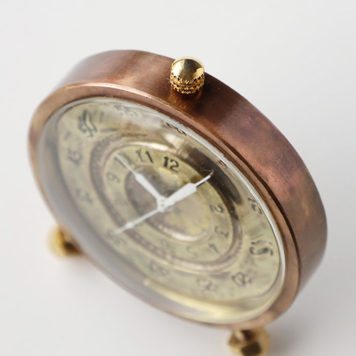 Watanabe Kobo Handmade Table Clock "Brass Clock 50mm" Quartz Arabic Numerals (Hours on the inside, minutes on the outside) [NW-CLK-011] 
