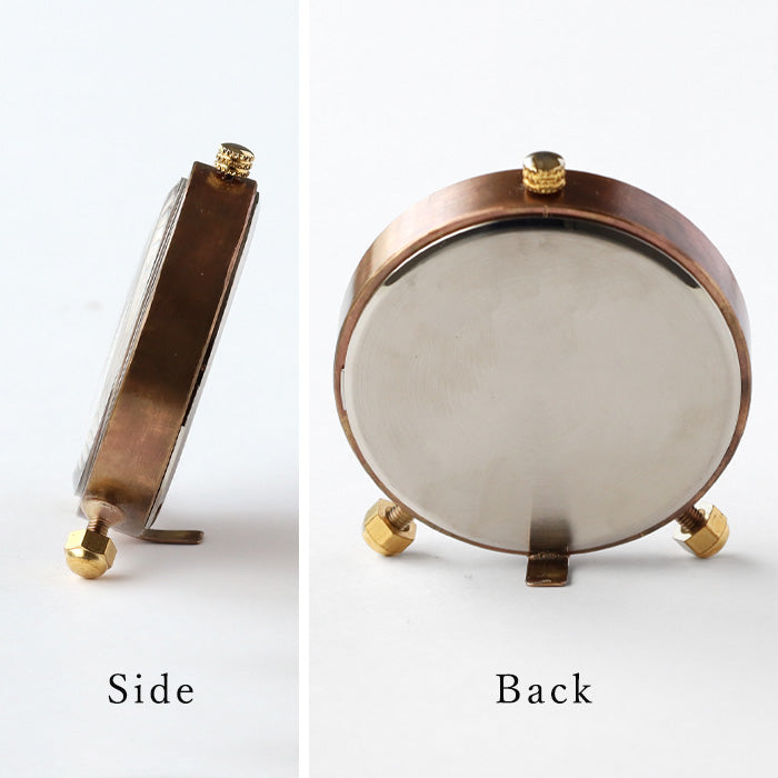 Watanabe Kobo Handmade Table Clock "Brass Clock 50mm" Quartz Arabic Numerals (Hours on the inside, minutes on the outside) [NW-CLK-011] 