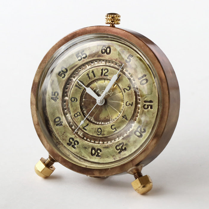 Watanabe Kobo Handmade Table Clock "Brass Clock 50mm" Quartz Arabic Numerals (Hours on the inside, minutes on the outside) [NW-CLK-011] 
