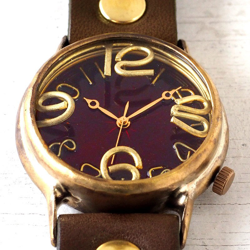 Watanabe Kobo Handmade Watch Jumbo Brass "JSB2" Clear Red Dial [NW-JUM38B-RD] Handmade Watch Brand Leather Strap 