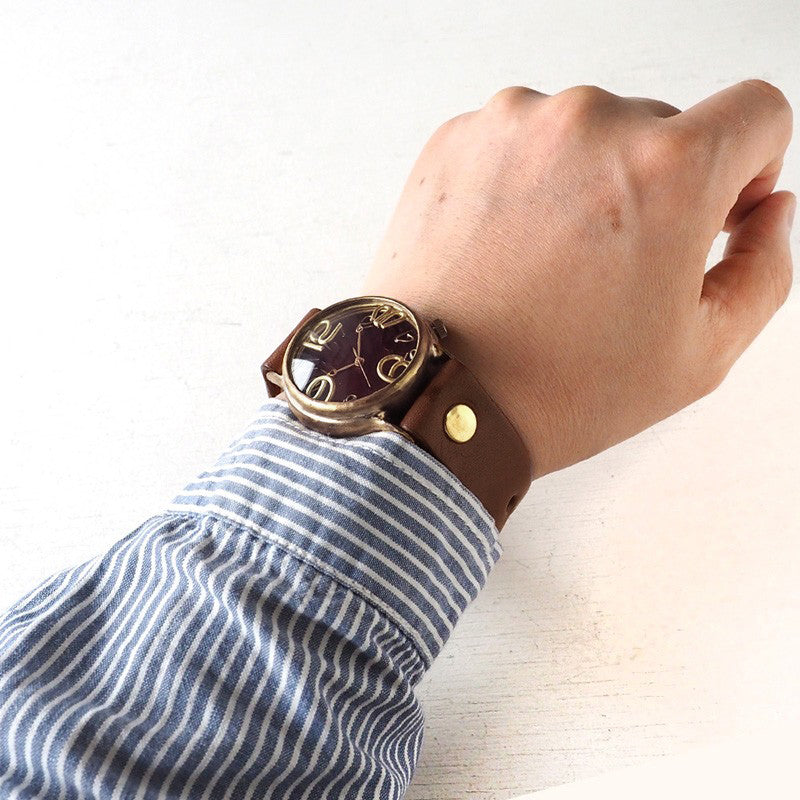 Watanabe Kobo Handmade Watch Jumbo Brass "JSB2" Clear Red Dial [NW-JUM38B-RD] Handmade Watch Brand Leather Strap 