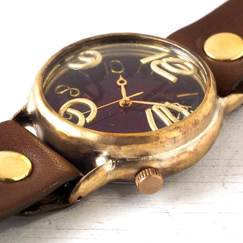 Watanabe Kobo Handmade Watch Jumbo Brass "JSB2" Clear Red Dial [NW-JUM38B-RD] Handmade Watch Brand Leather Strap 