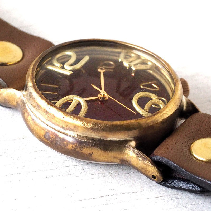 Watanabe Kobo Handmade Watch Jumbo Brass "JSB2" Clear Red Dial [NW-JUM38B-RD] Handmade Watch Brand Leather Strap 