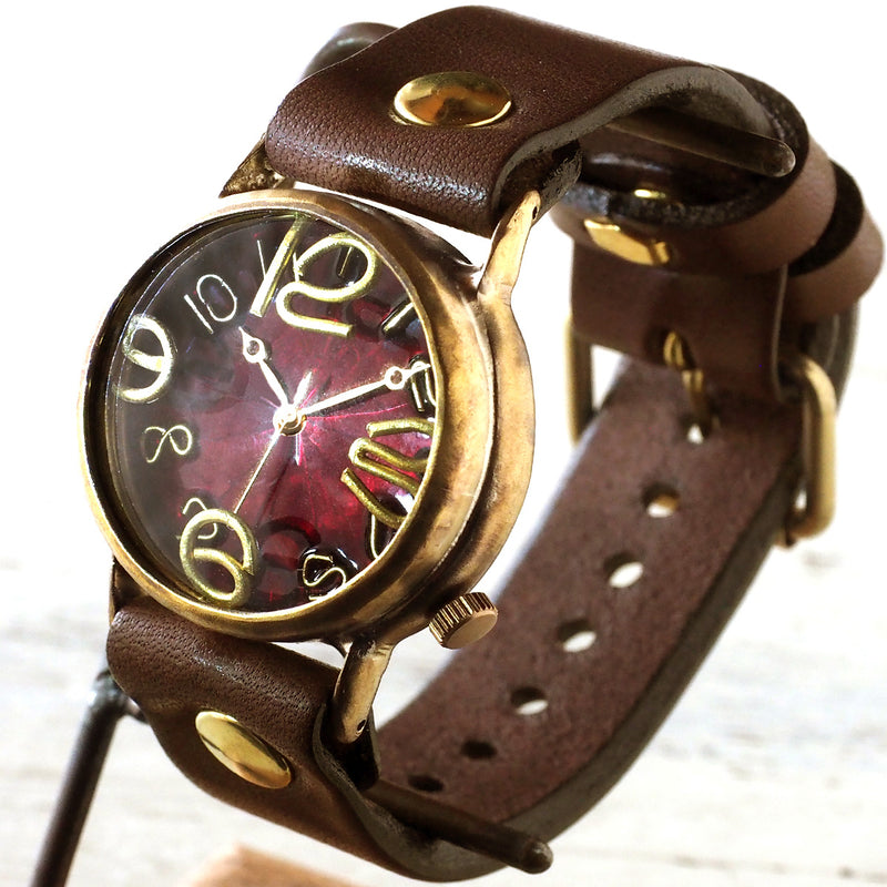 Watanabe Kobo Handmade Watch Jumbo Brass "JSB2" Clear Red Dial [NW-JUM38B-RD] Handmade Watch Brand Leather Strap 