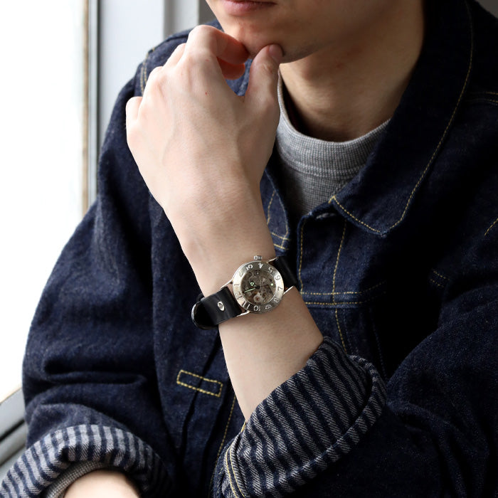 Watanabe Kobo Handmade Wristwatch Manual Winding Type Back Skeleton “Explorer2” Men's Silver [NW-SHW033] 