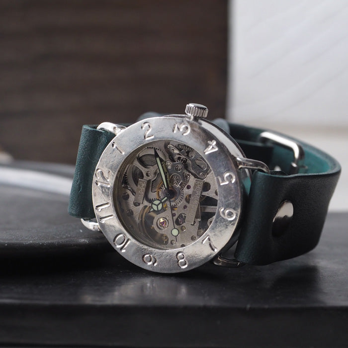 Watanabe Kobo Handmade Wristwatch Manual Winding Type Back Skeleton Jumbo Silver [NW-SHW042] 