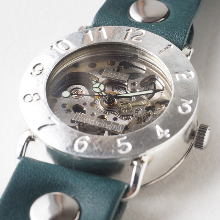 Watanabe Kobo Handmade Wristwatch Manual Winding Type Back Skeleton Jumbo Silver [NW-SHW042] 
