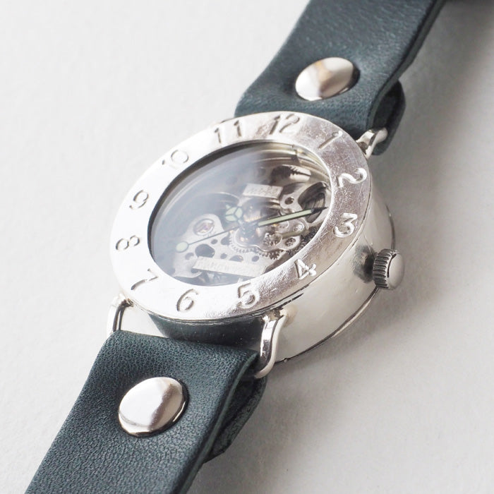Watanabe Kobo Handmade Wristwatch Manual Winding Type Back Skeleton Jumbo Silver [NW-SHW042] 