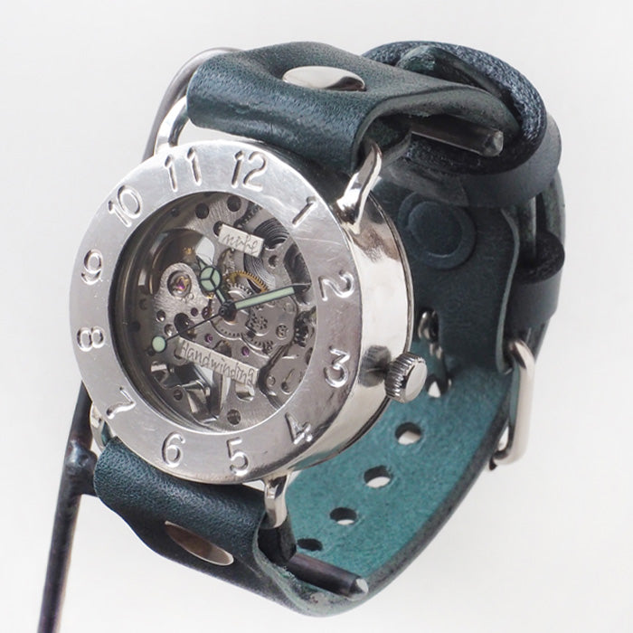 Watanabe Kobo Handmade Wristwatch Manual Winding Type Back Skeleton Jumbo Silver [NW-SHW042] 