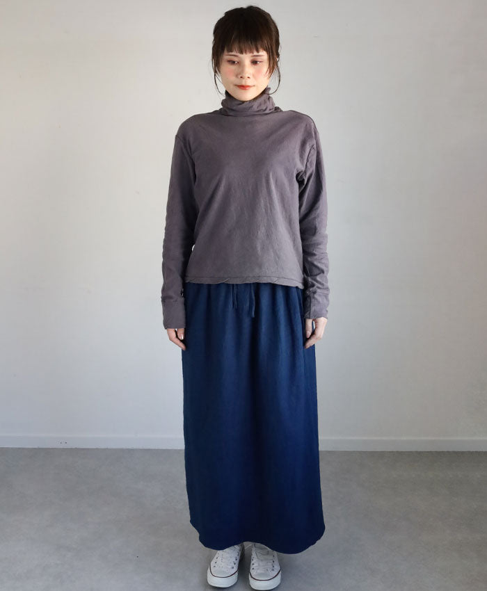 【12色】手染メ屋 天然染め 吊り編み天竺 オーガニックコットン タートルネックTシャツ 長袖 レディース[OL-02]