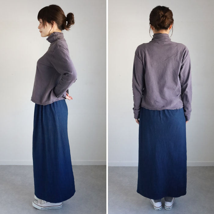 【12色】手染メ屋 天然染め 吊り編み天竺 オーガニックコットン タートルネックTシャツ 長袖 レディース[OL-02]