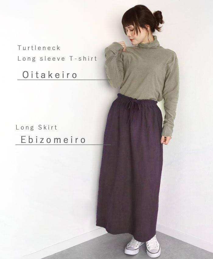 【12色】手染メ屋 天然染め 吊り編み天竺 オーガニックコットン タートルネックTシャツ 長袖 レディース[OL-02]