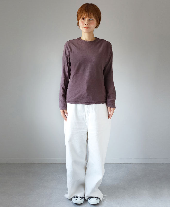 Te-dye Meya Hand-dyed color plain Loop knitted cotton sheeting organic cotton T-shirt long-sleeve "Kamado color" (Ebizomeiro) Men's and women's [OL-EBI]
