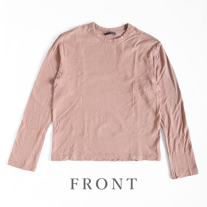 Hand Dyed Meya Hand Dyed Color Plain Loop Knitted Tenjiku Organic Cotton T-shirt Long Sleeve “Haizakurairo” Mens Womens [OL-HAI]