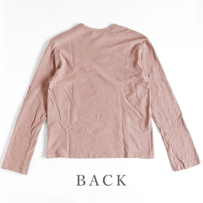 Hand Dyed Meya Hand Dyed Color Plain Loop Knitted Tenjiku Organic Cotton T-shirt Long Sleeve “Haizakurairo” Mens Womens [OL-HAI]