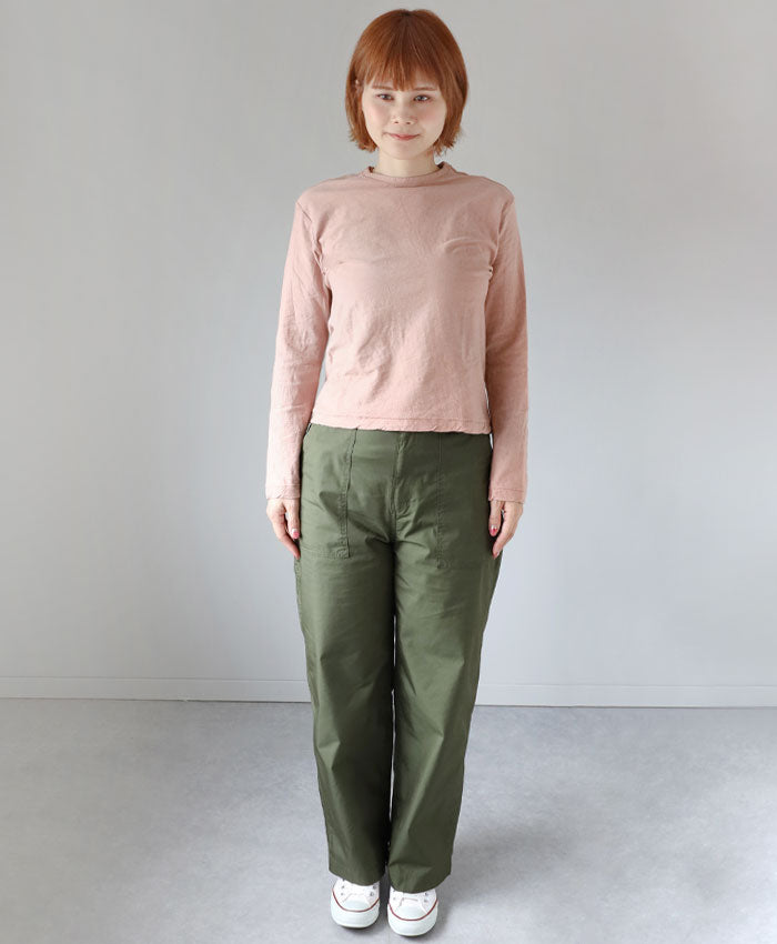 Hand Dyed Meya Hand Dyed Color Plain Loop Knitted Tenjiku Organic Cotton T-shirt Long Sleeve “Haizakurairo” Mens Womens [OL-HAI]