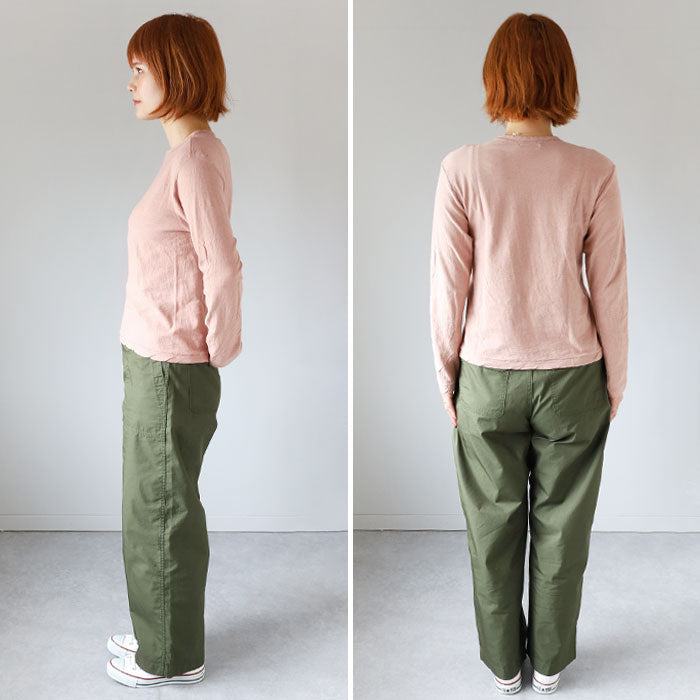 Hand Dyed Meya Hand Dyed Color Plain Loop Knitted Tenjiku Organic Cotton T-shirt Long Sleeve “Haizakurairo” Mens Womens [OL-HAI]