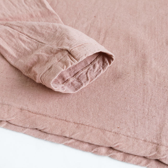 Hand Dyed Meya Hand Dyed Color Plain Loop Knitted Tenjiku Organic Cotton T-shirt Long Sleeve “Haizakurairo” Mens Womens [OL-HAI]