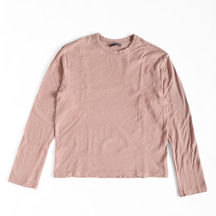 Hand Dyed Meya Hand Dyed Color Plain Loop Knitted Tenjiku Organic Cotton T-shirt Long Sleeve “Haizakurairo” Mens Womens [OL-HAI]