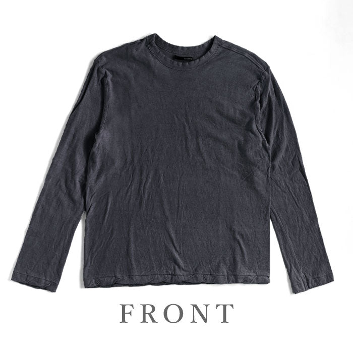 Hand-dyed plain color, hanging knit jersey, organic cotton T-shirt, long sleeves, "Constitution Black" for men and women [OL-KENBOU] 