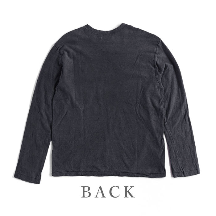 Hand-dyed plain color, hanging knit jersey, organic cotton T-shirt, long sleeves, "Constitution Black" for men and women [OL-KENBOU] 