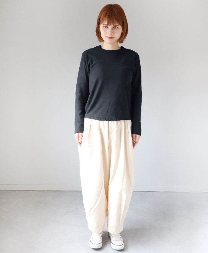 Hand-dyed plain color, hanging knit jersey, organic cotton T-shirt, long sleeves, "Constitution Black" for men and women [OL-KENBOU] 