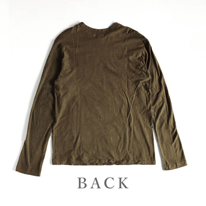 手染メ屋 手染め色無地 吊り編み天竺 オーガニックコットンTシャツ 長袖 “海松色”（みるいろ） メンズ・レディース [OL-MIRU]