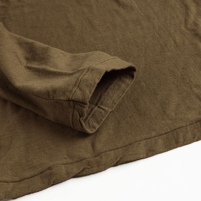 手染メ屋 手染め色無地 吊り編み天竺 オーガニックコットンTシャツ 長袖 “海松色”（みるいろ） メンズ・レディース [OL-MIRU]