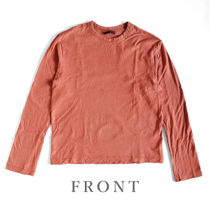 Hand-dyed Meya Hand-dyed color solid looped cotton sheeting organic cotton T-shirt long sleeve "red" (Niiro) men's and women's [OL-NII]