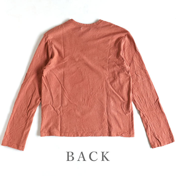 Hand-dyed Meya Hand-dyed color solid looped cotton sheeting organic cotton T-shirt long sleeve "red" (Niiro) men's and women's [OL-NII]