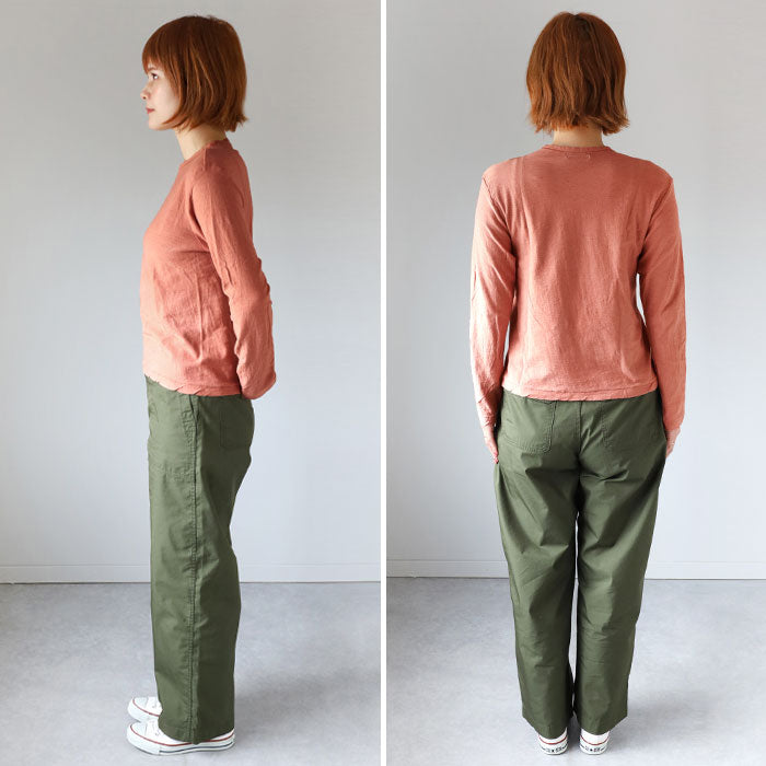 Hand-dyed Meya Hand-dyed color solid looped cotton sheeting organic cotton T-shirt long sleeve "red" (Niiro) men's and women's [OL-NII]